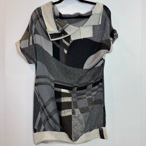 Susy Mix abstract Geometric Pattern mix media sequins Top